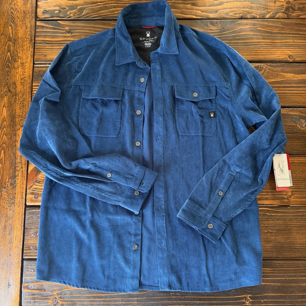 Spyder Men's Blue Corduroy Button Down Long Sleeve Shirt men's size large NWT